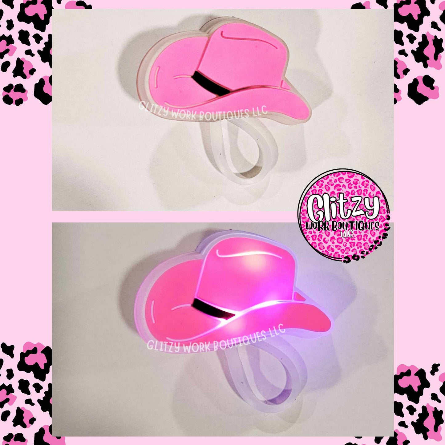 PINK COWGIRL HAT LIGHT UP STRAW TOPPER