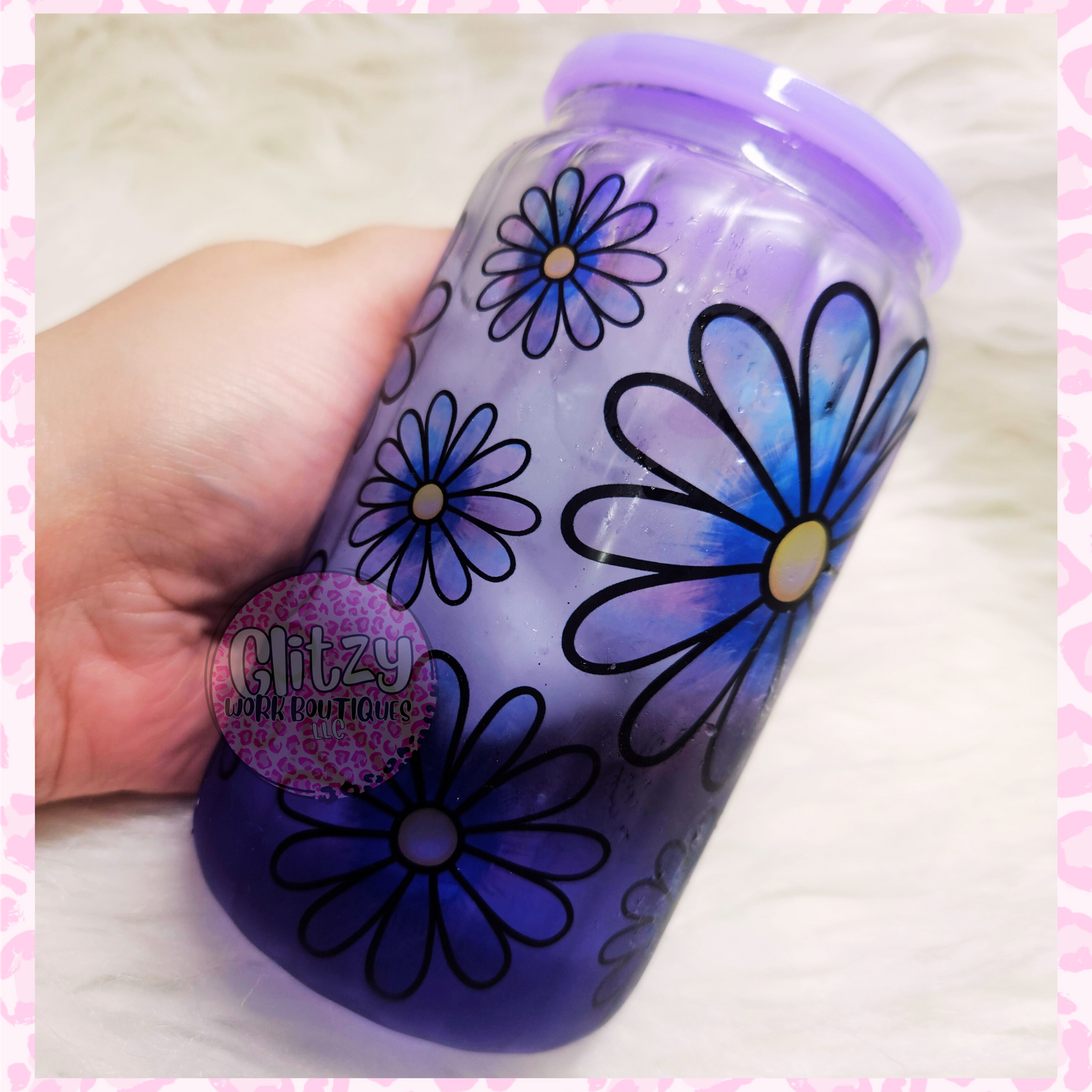 PURPLE & BLUE DAISY FLOWER 16OZ LIBBEY GLASS