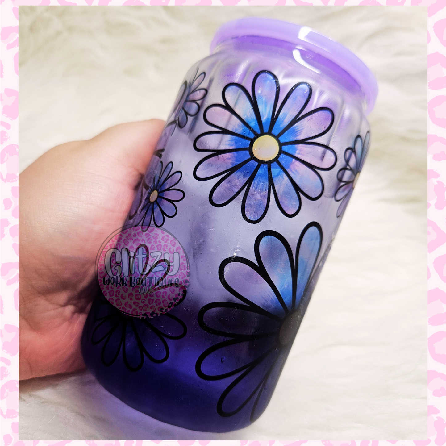 PURPLE & BLUE DAISY FLOWER 16OZ LIBBEY GLASS