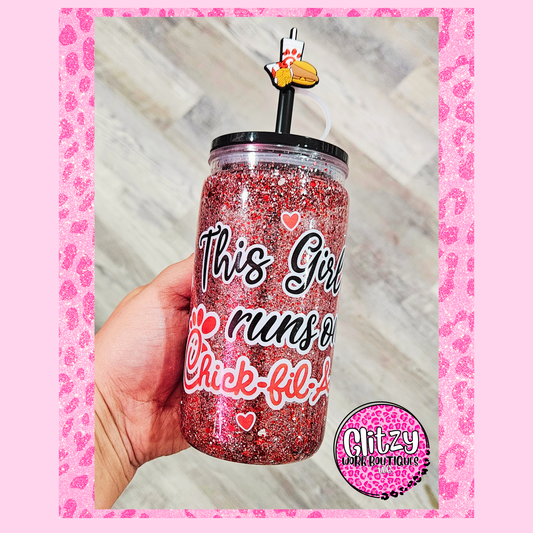 THIS GIRL RUNS ON CHICK-FIL-A SNOW GLOBE TUMBLER
