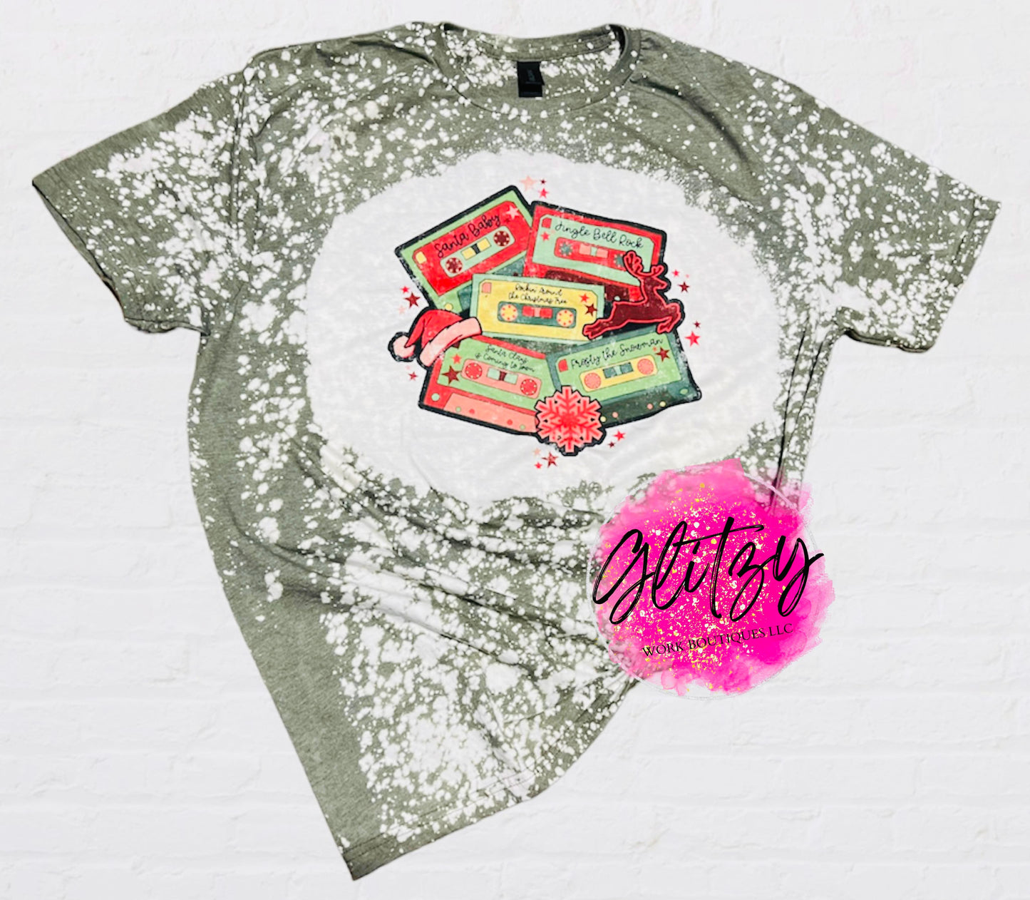 Christmas Cassette Tape Bleached Tee
