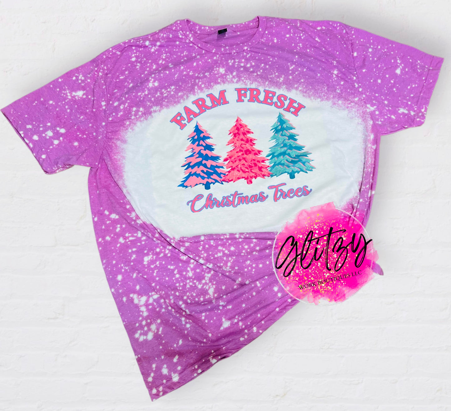 FARM FRESH CHRISTMAS TREE'S PINK Bleached Tee