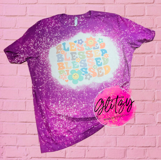 Retro Smiley Face BLESSED Bleached Tee