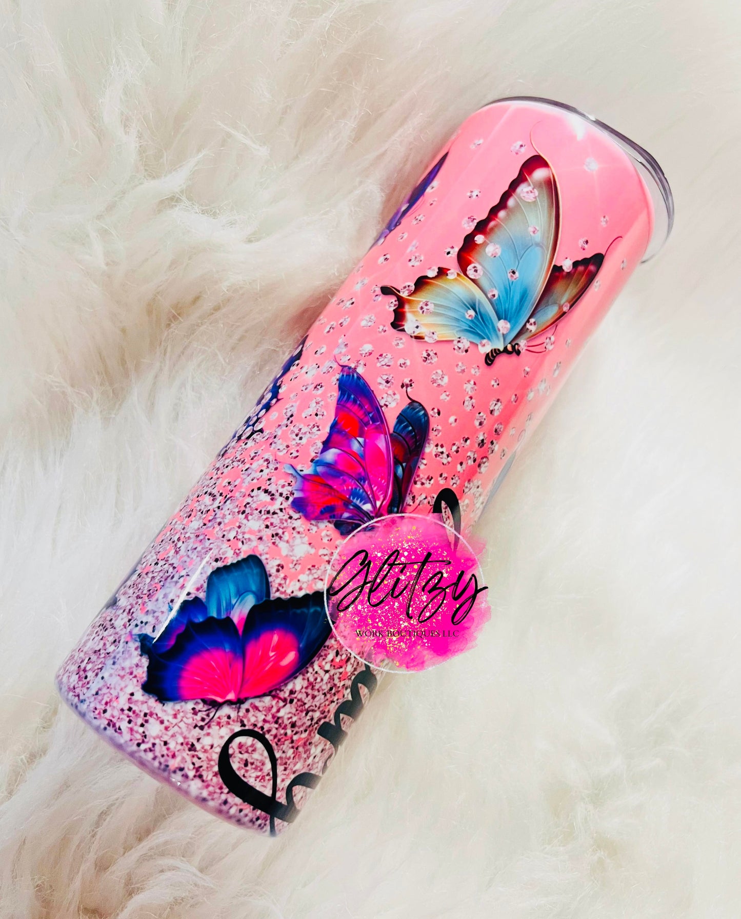 Butterfly Glittered Tumbler