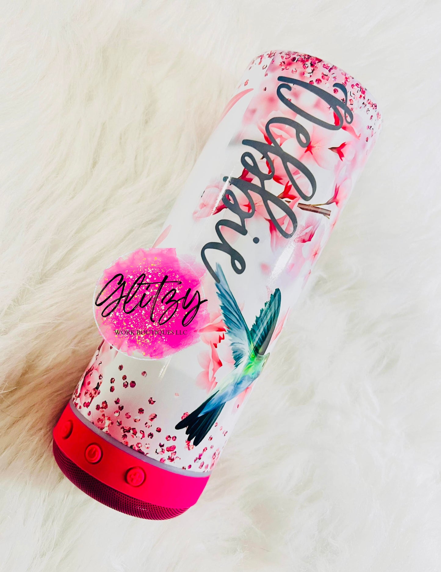 Hummingbird Glittered 20oz Bluetooth Speaker Tumbler