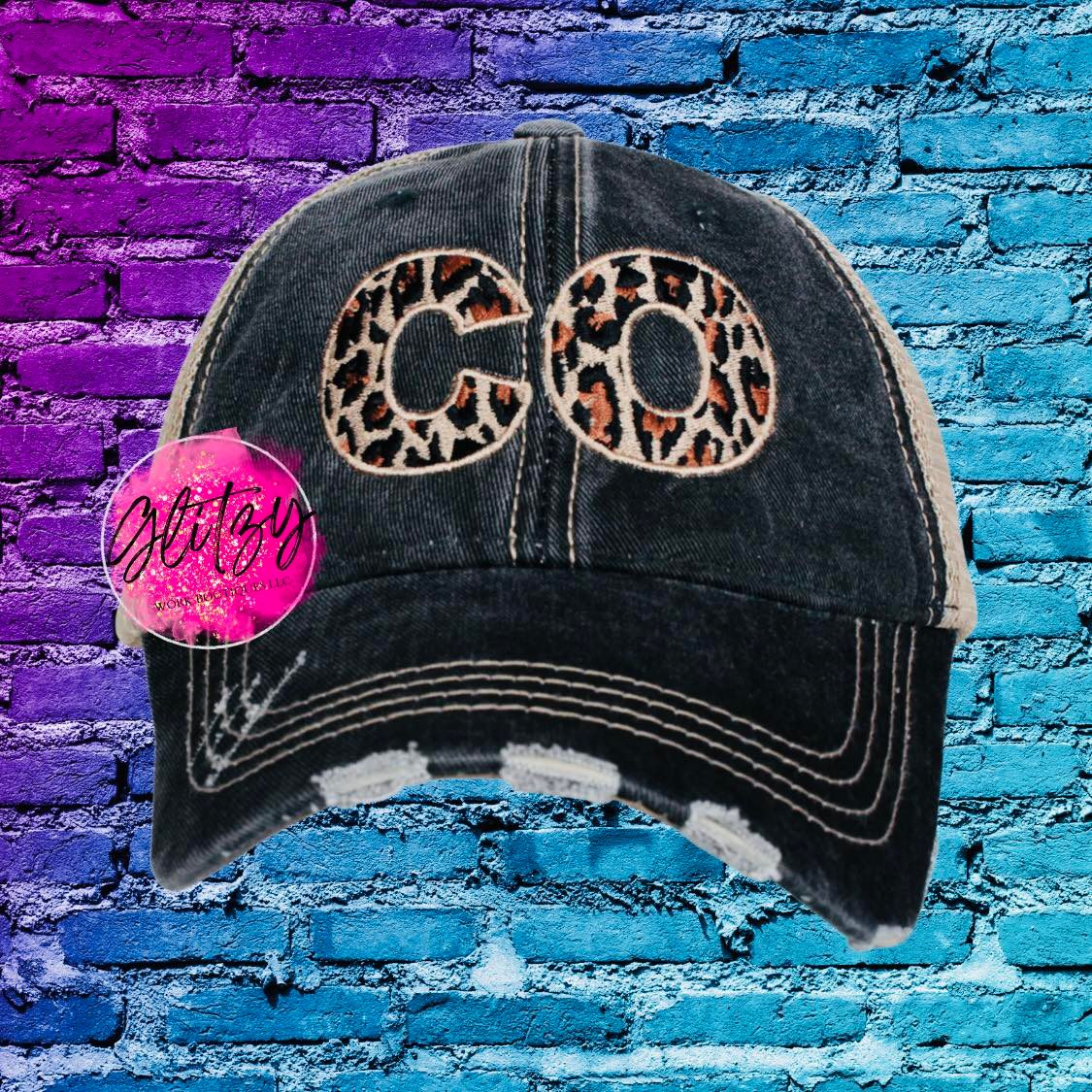 DISTRESSED LEOPARD STATE BALL CAP'S