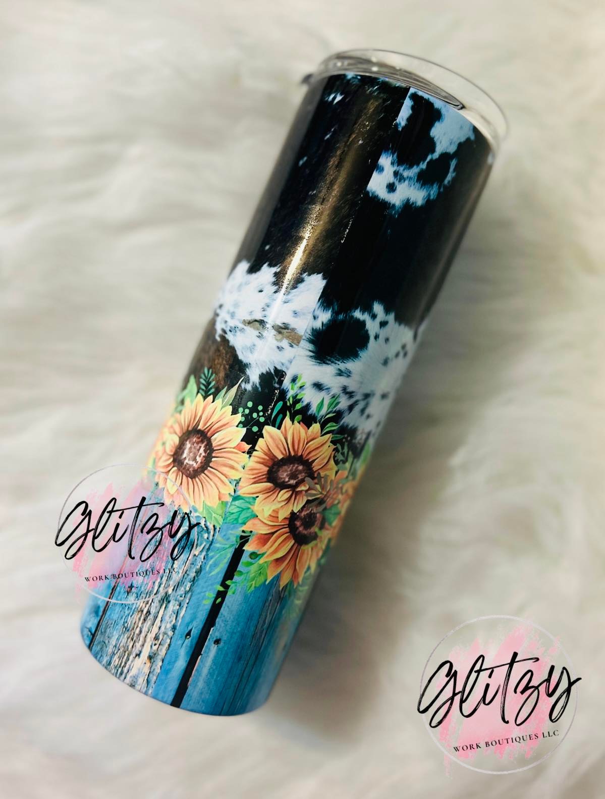 Black & White Cowhide Sunflower Tumbler