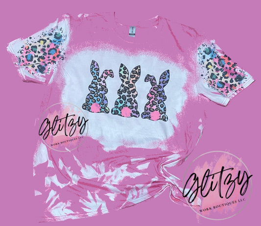 Colorful Leopard Print Bunny Bleached Tee