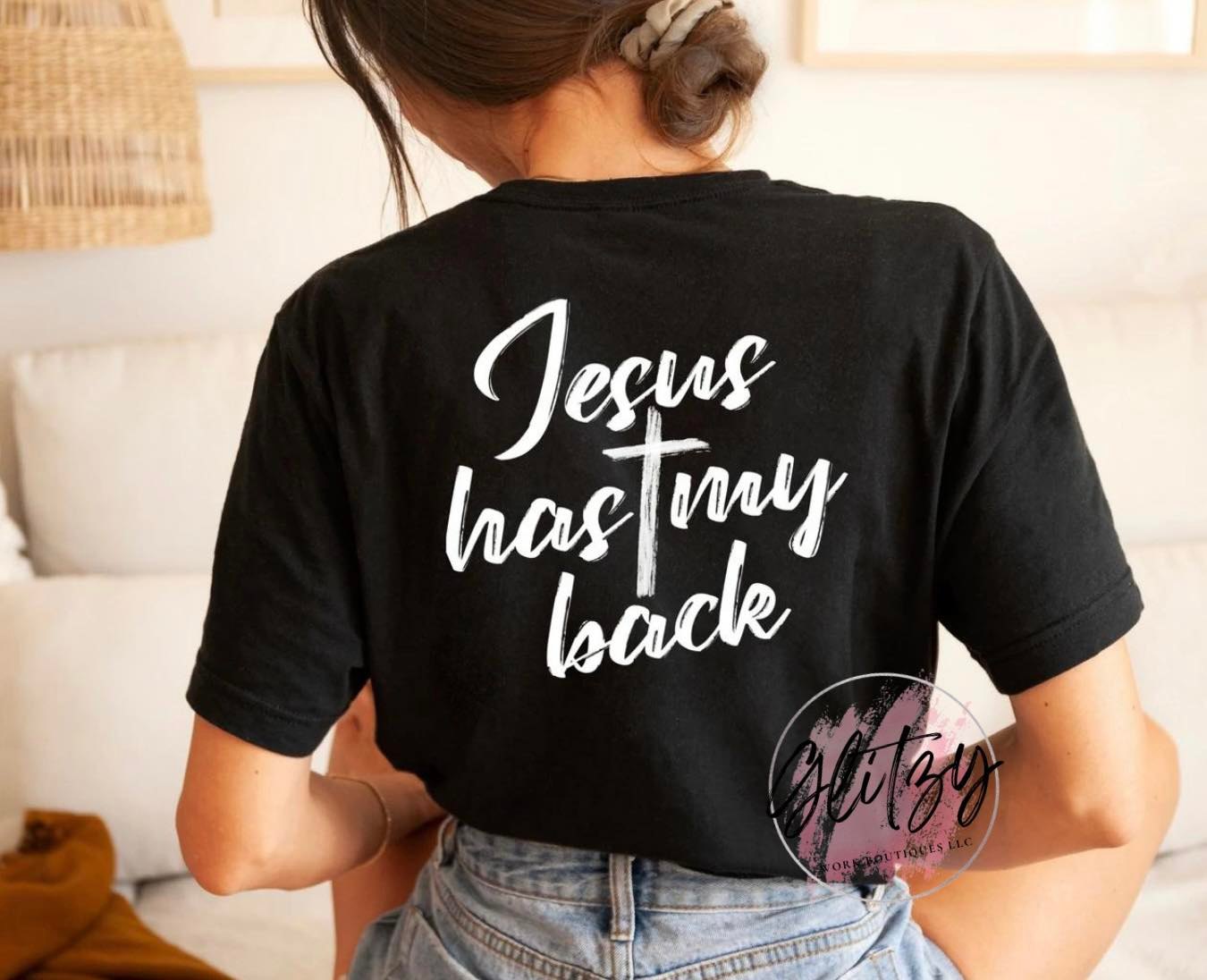 Living Testimony Jesus has my back WHTE Graphic Tee