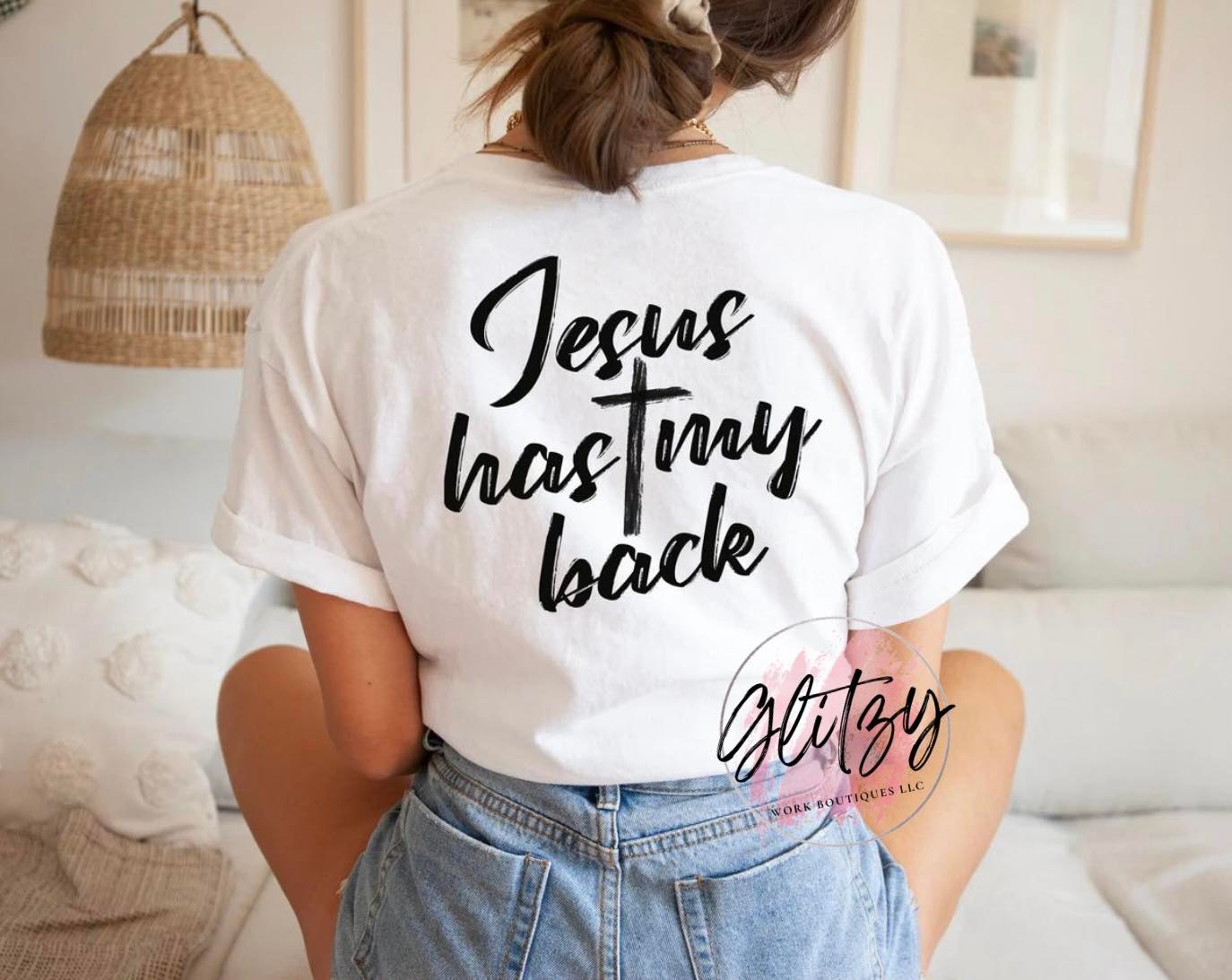 Living Testimony Jesus has my back BLK Graphic Tee