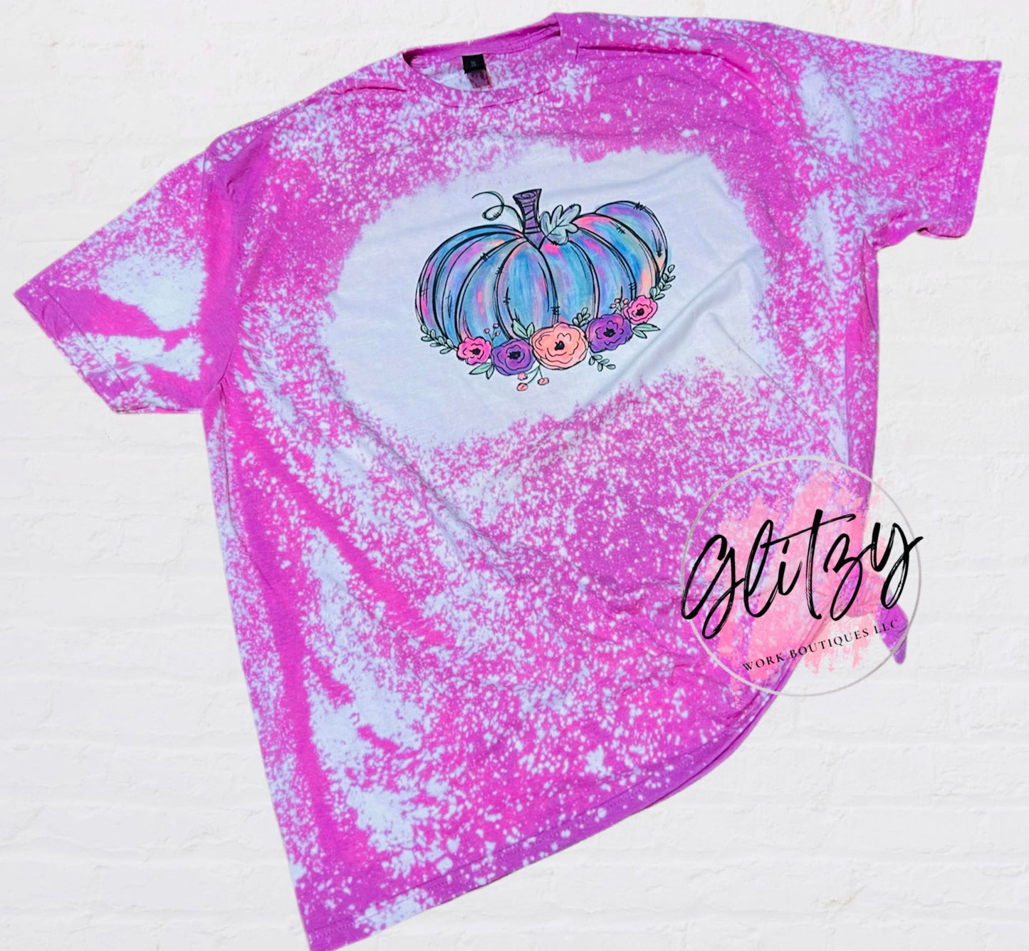 Floral Painted Pumpkin Bleached Tee