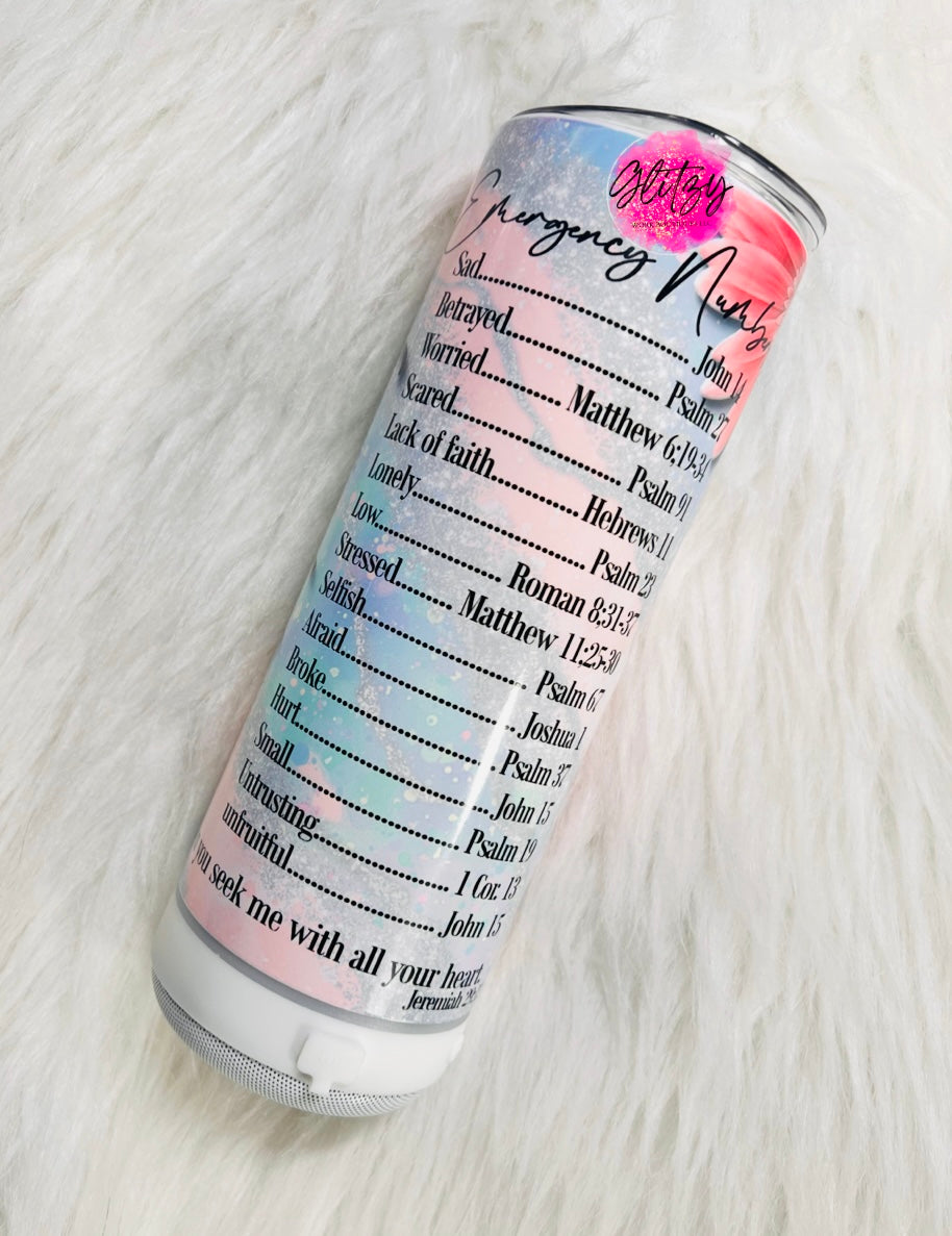 Faith Emergency Numbers 20oz Bluetooth Speaker Tumbler