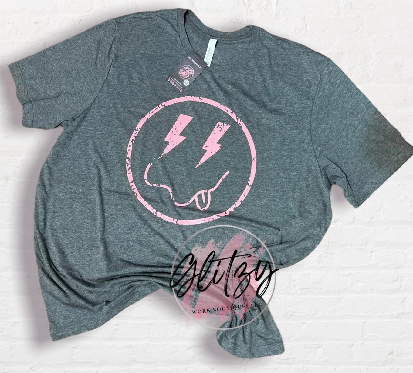 Lightning Smiley Face Coral Graphic Tee