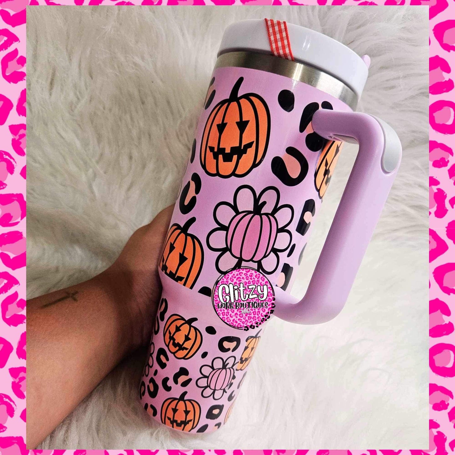 RETRO LEOPARD PUMPKIN DAISY PASTEL DUPE 40OZ TUMBLER