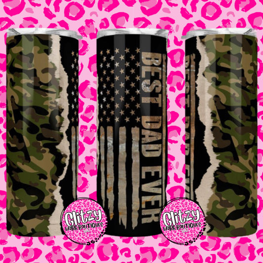 BEST DAD EVER CAMO/AMERICAN FLAG TUMBLER