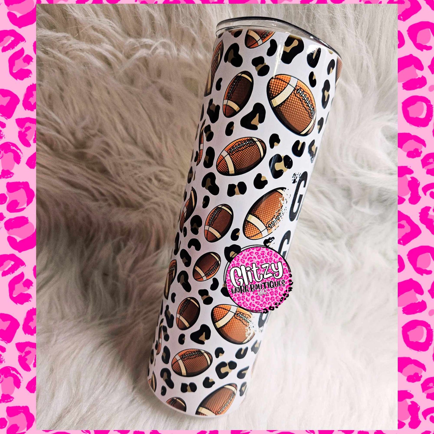 GAME DAY Football Leopard Lightning Bolt Tumbler