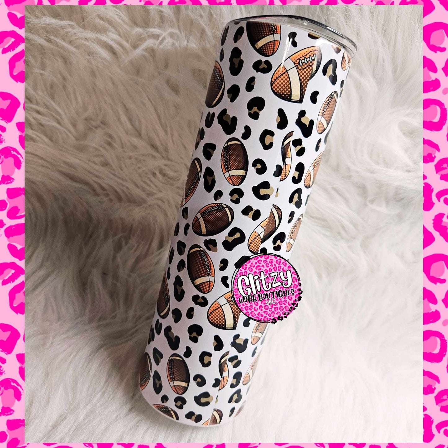 GAME DAY Football Leopard Lightning Bolt Tumbler