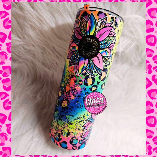 COLORFUL SUNFLOWER LEOPARD TUMBLER