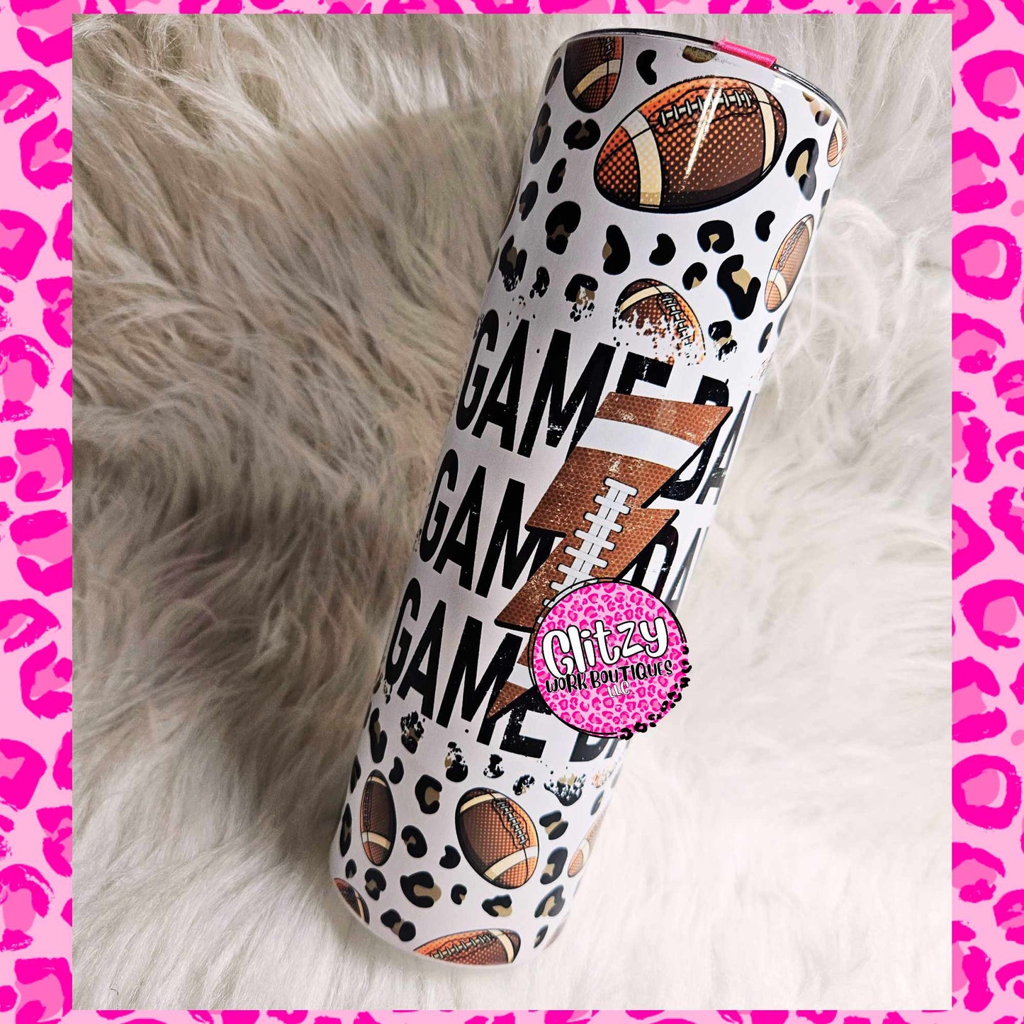 GAME DAY Football Leopard Lightning Bolt Tumbler