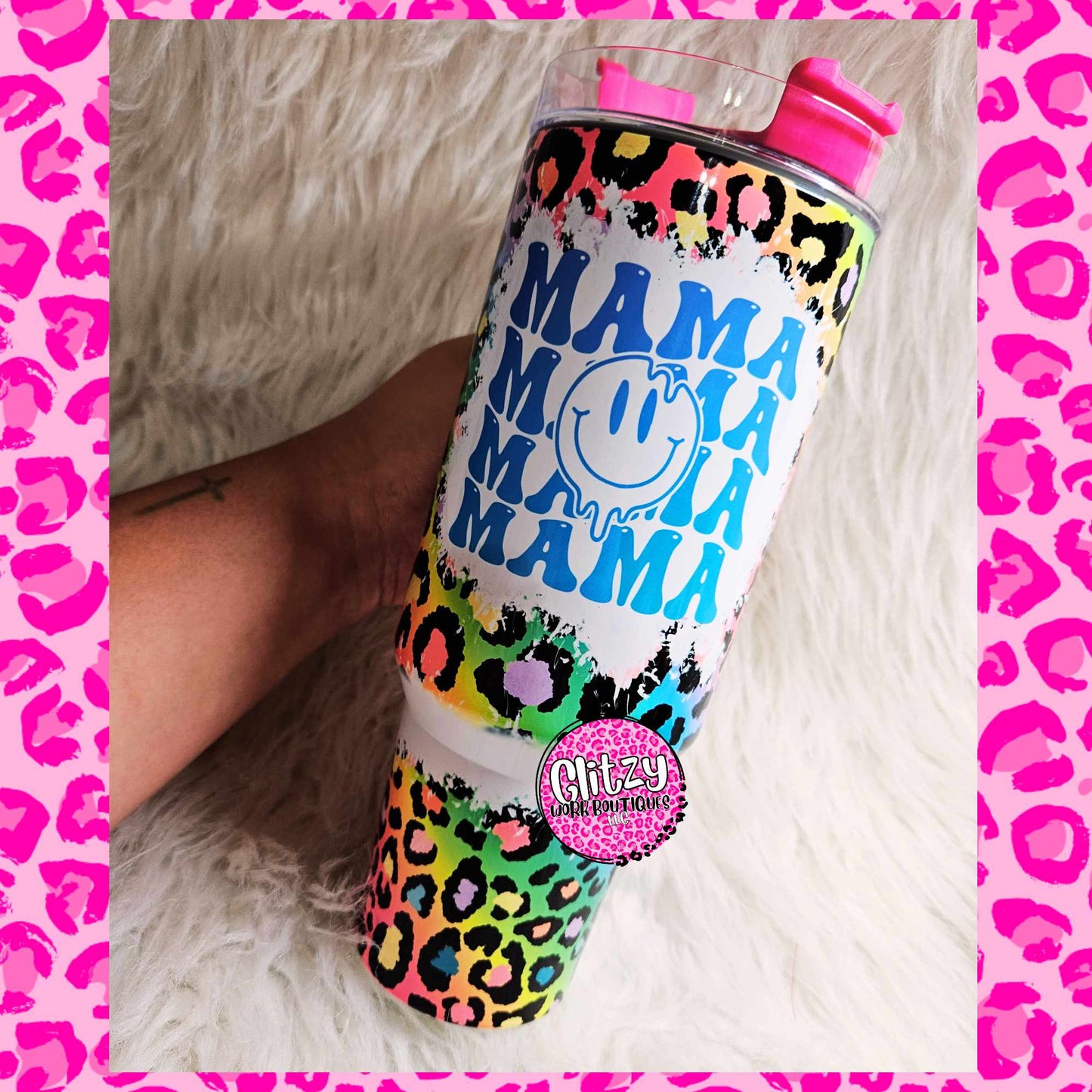 MAMA COLORFUL LEOPARD DUPE 40OZ TUMBLER