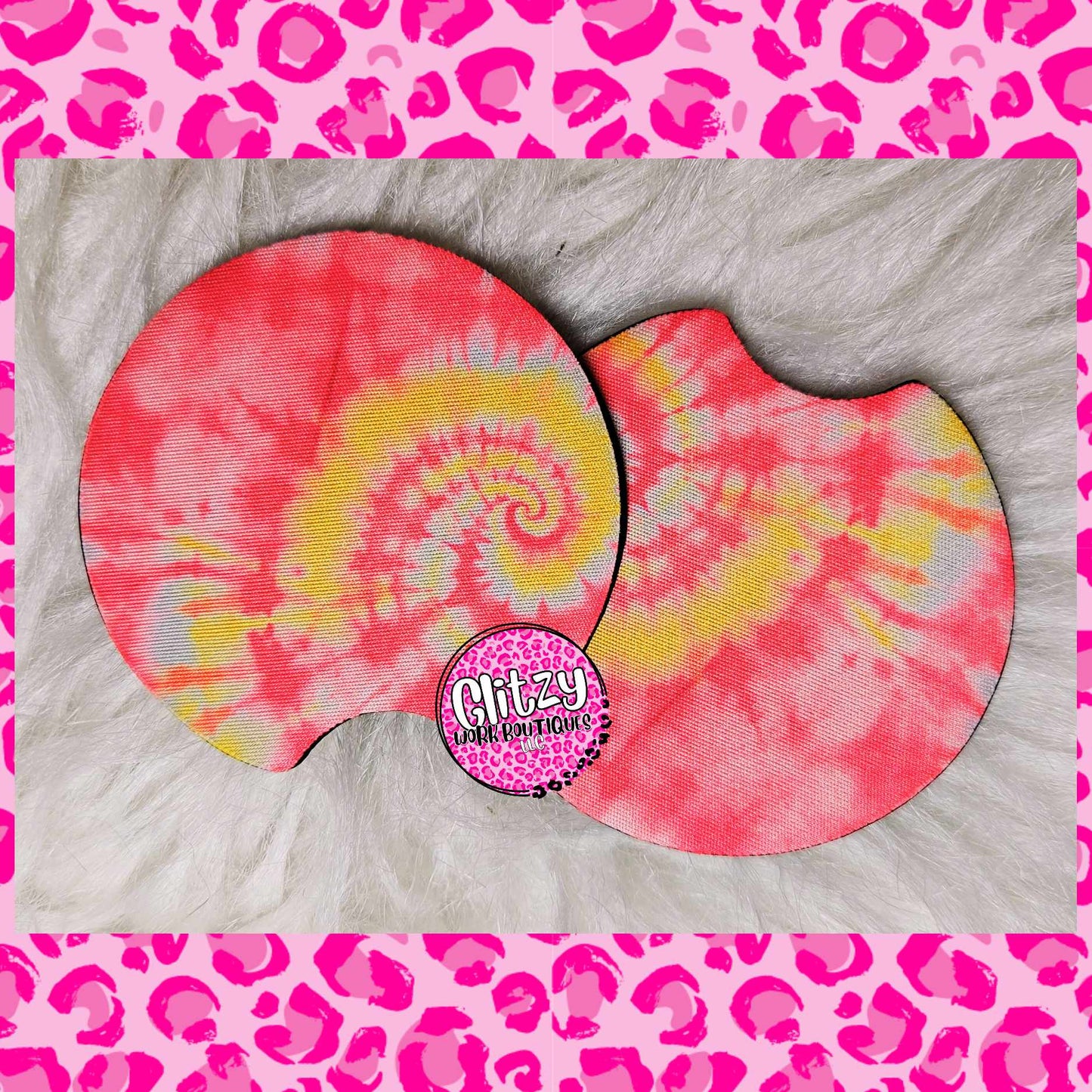 PINK & YELLOW TIE DYED CAR COASTER