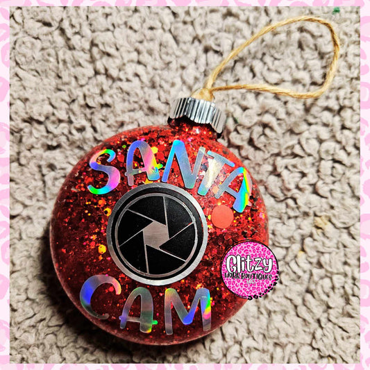 SANTA CAM GLASS CHRISTMAS ORNAMENT