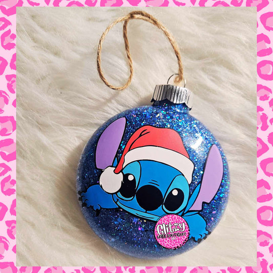 BLUE CHARACTER GLASS CHRISTMAS ORNAMENT