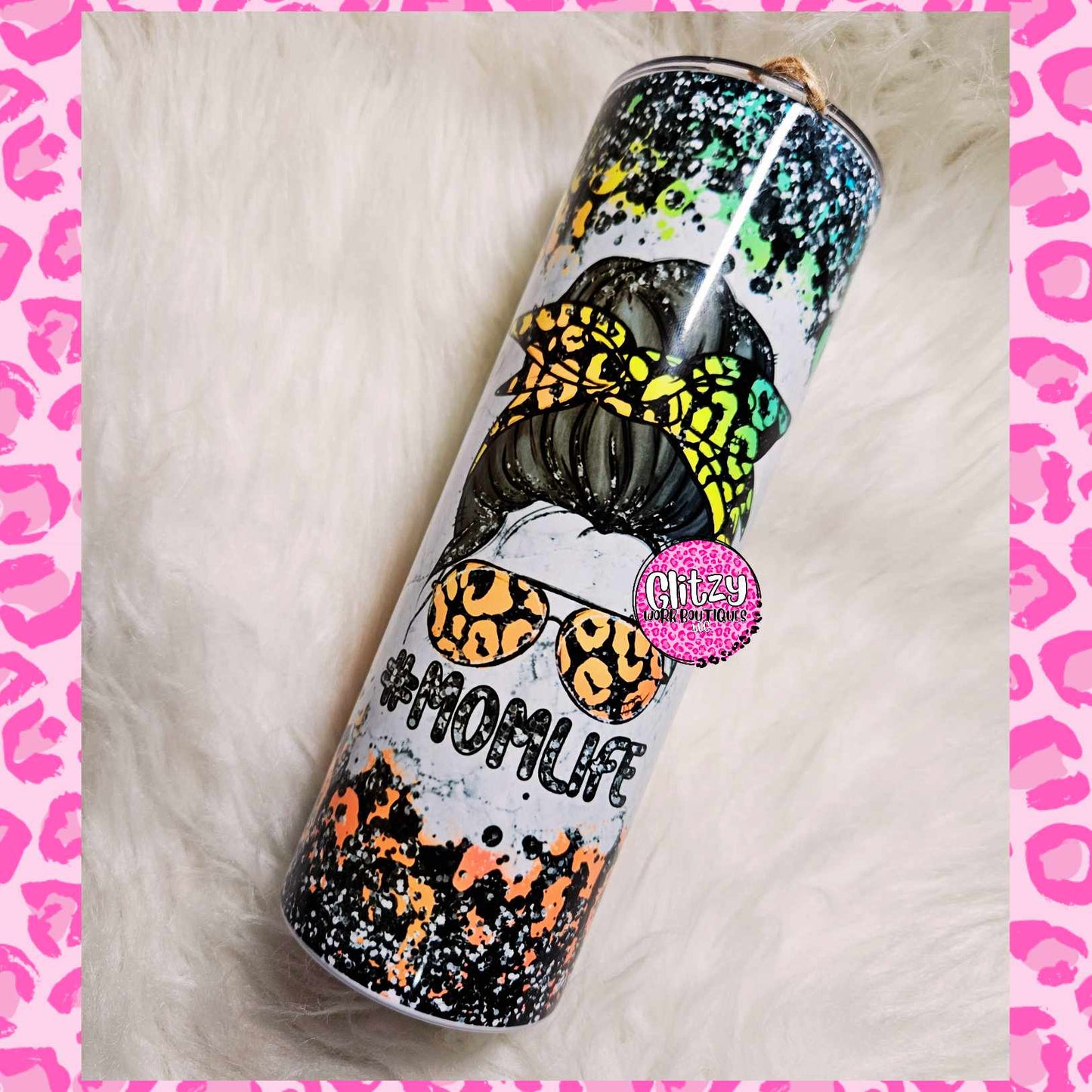 MOM LIFE LEOPARD NEON TUMBLER