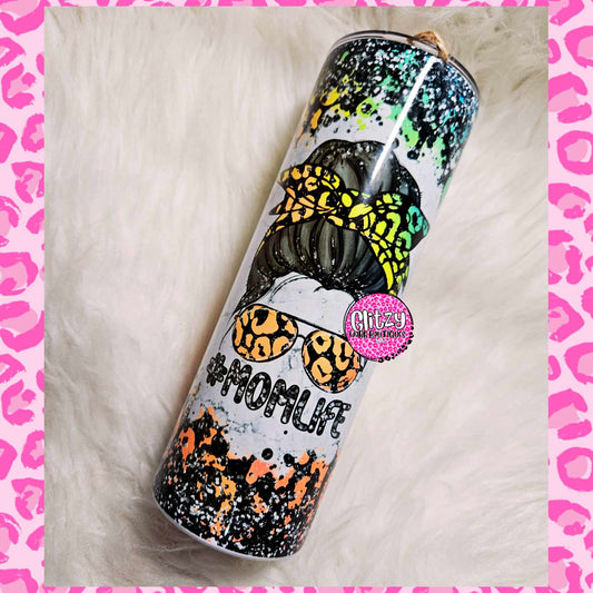 MOM LIFE LEOPARD NEON TUMBLER