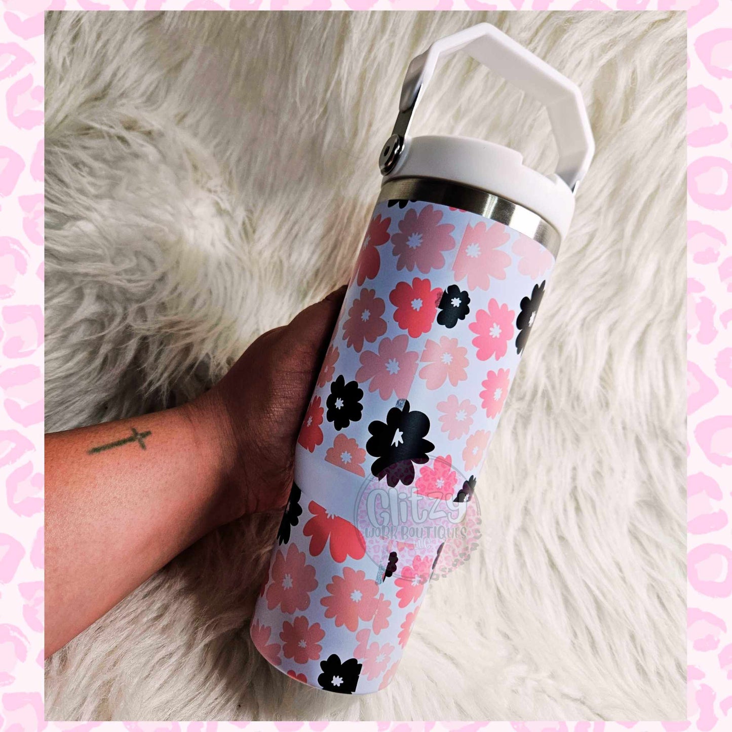 MAMA DAISY PINK & BLACK 30oz FLIP TOP TUMBLER