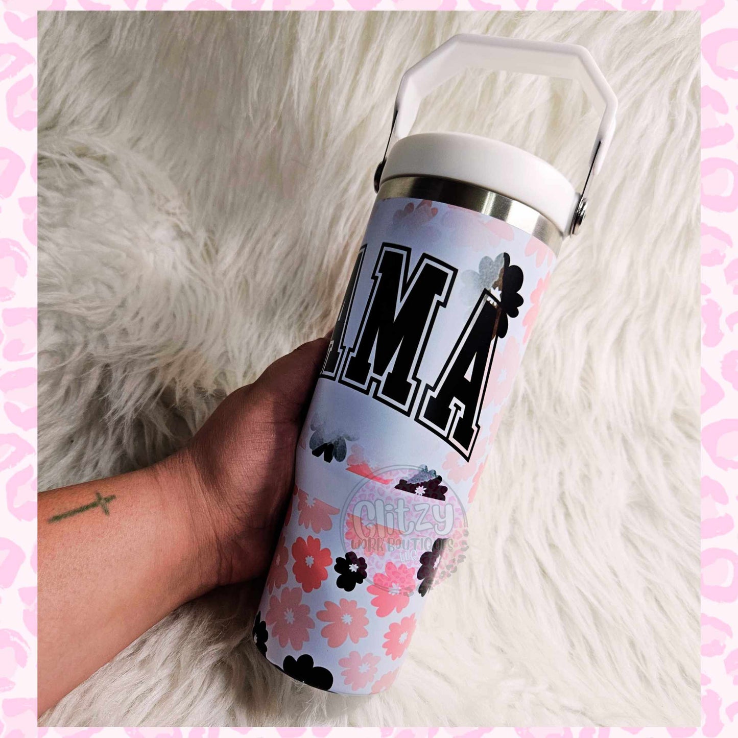 MAMA DAISY PINK & BLACK 30oz FLIP TOP TUMBLER