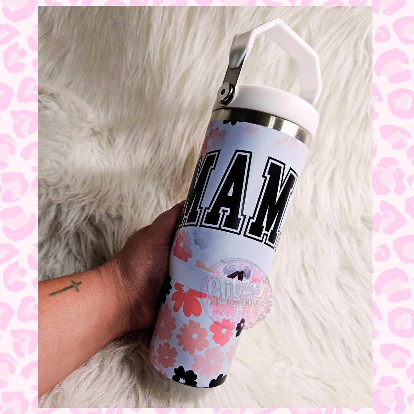 MAMA DAISY PINK & BLACK 30oz FLIP TOP TUMBLER