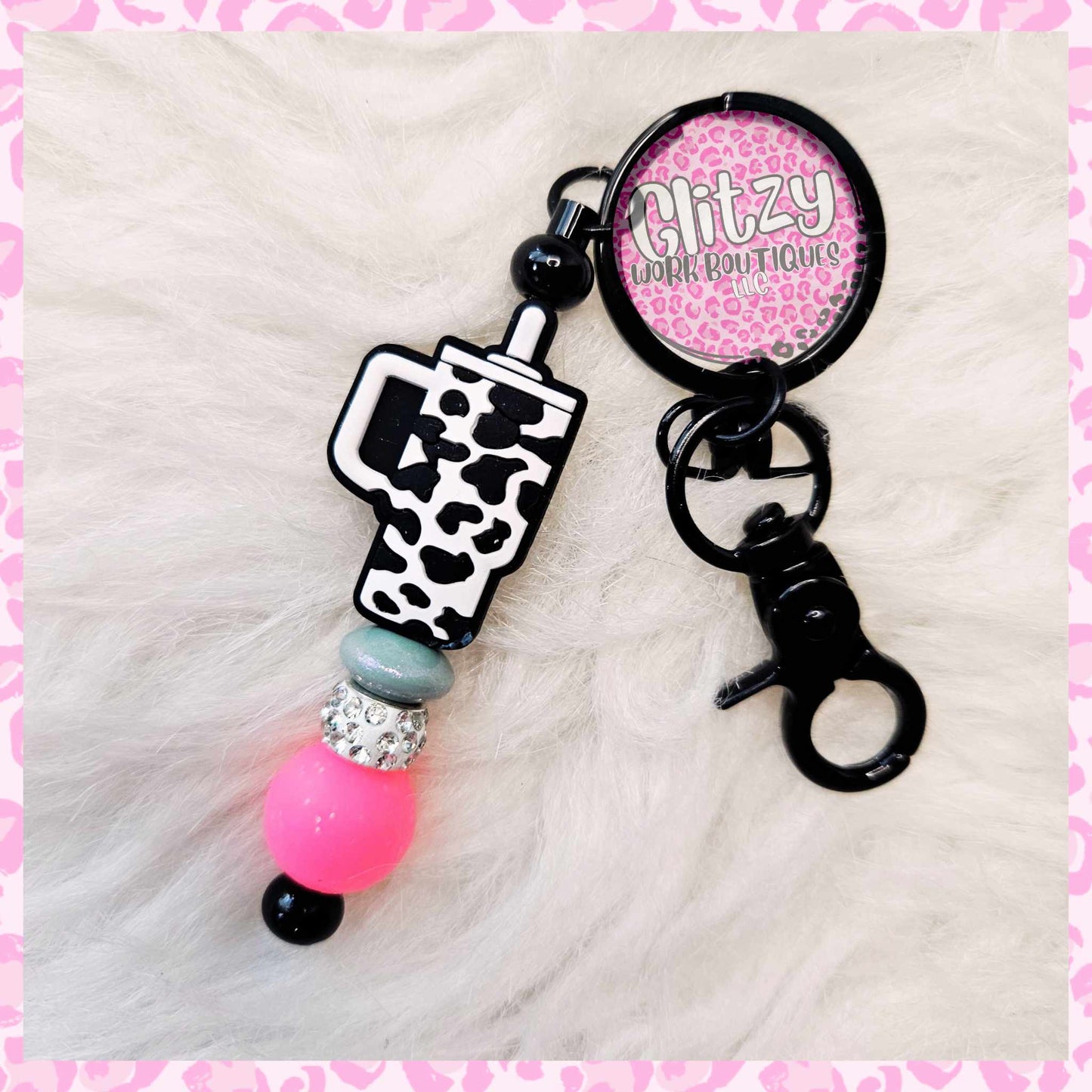 STANLEY DUPE BLACK & PINK KEYCHAIN