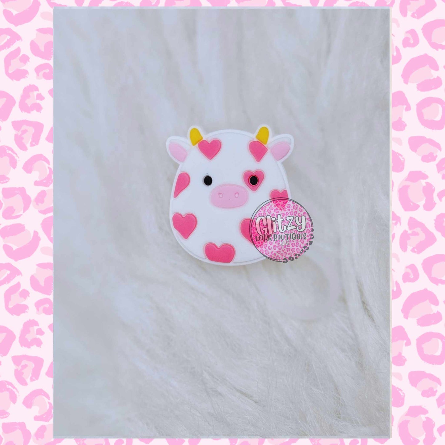 PINK POLKA HEART SQUISHMALLOW STRAW TOPPER