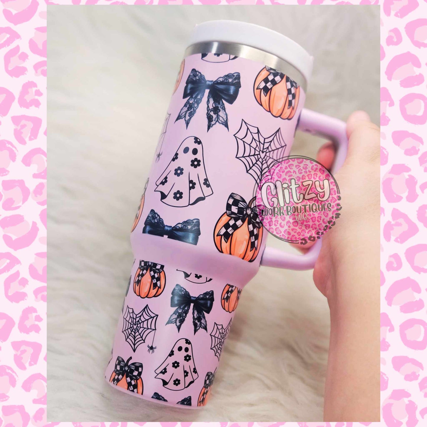 COQUETTE BOWS PUMPKINS & GHOST PASTEL DUPE 40OZ TUMBLER