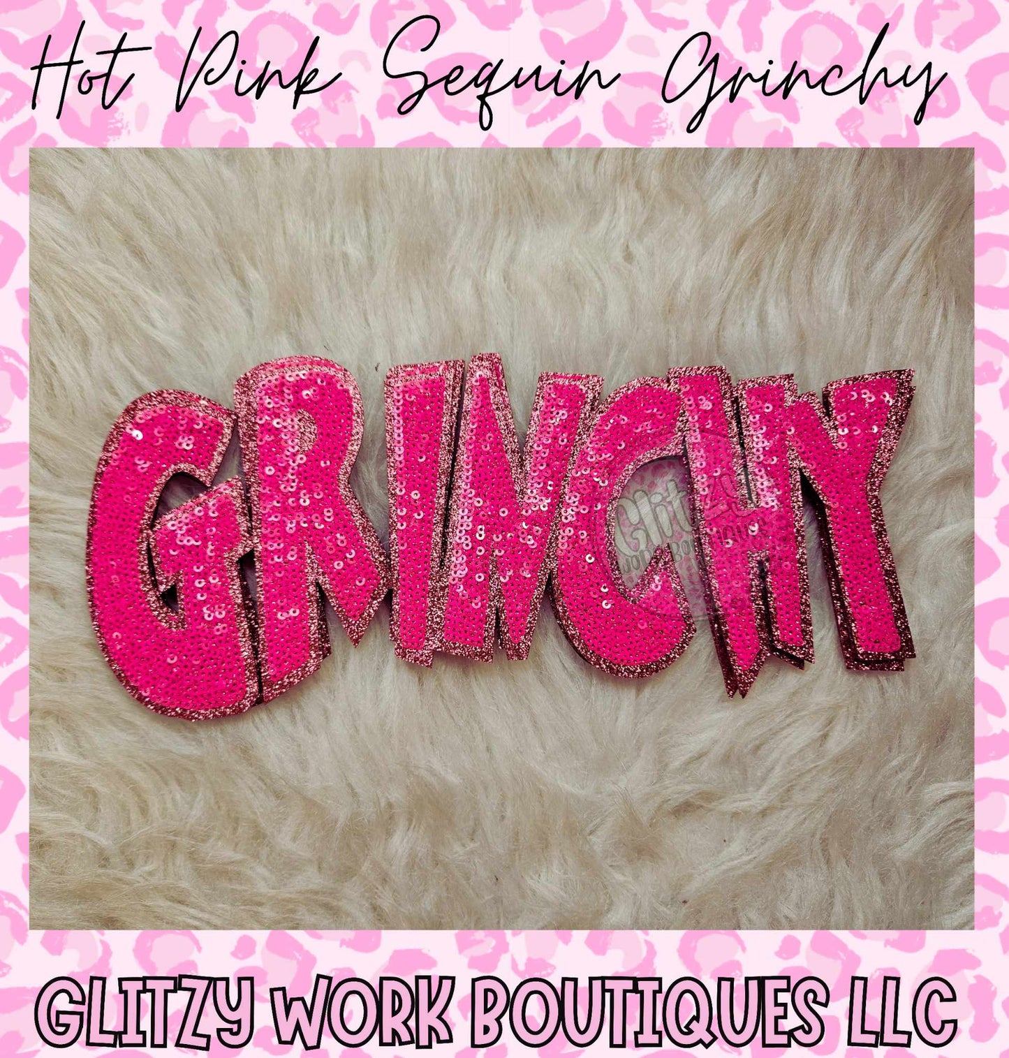 HOT PINK SEQUIN GRINCHY PATCHED APPAREL