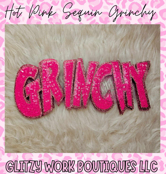 HOT PINK SEQUIN GRINCHY PATCHED APPAREL