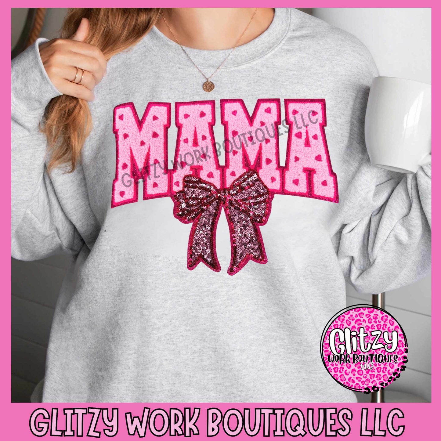 PINK MAMA HEART COQUETTE BOW PATCHED APPAREL