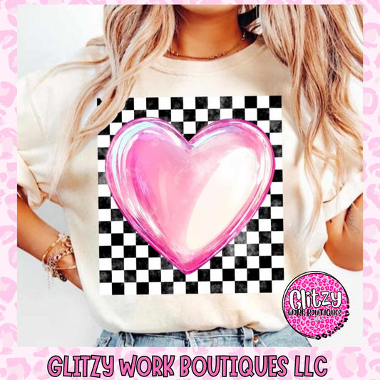 HOLOGRAPHIC CHECKERED HEART APPAREL