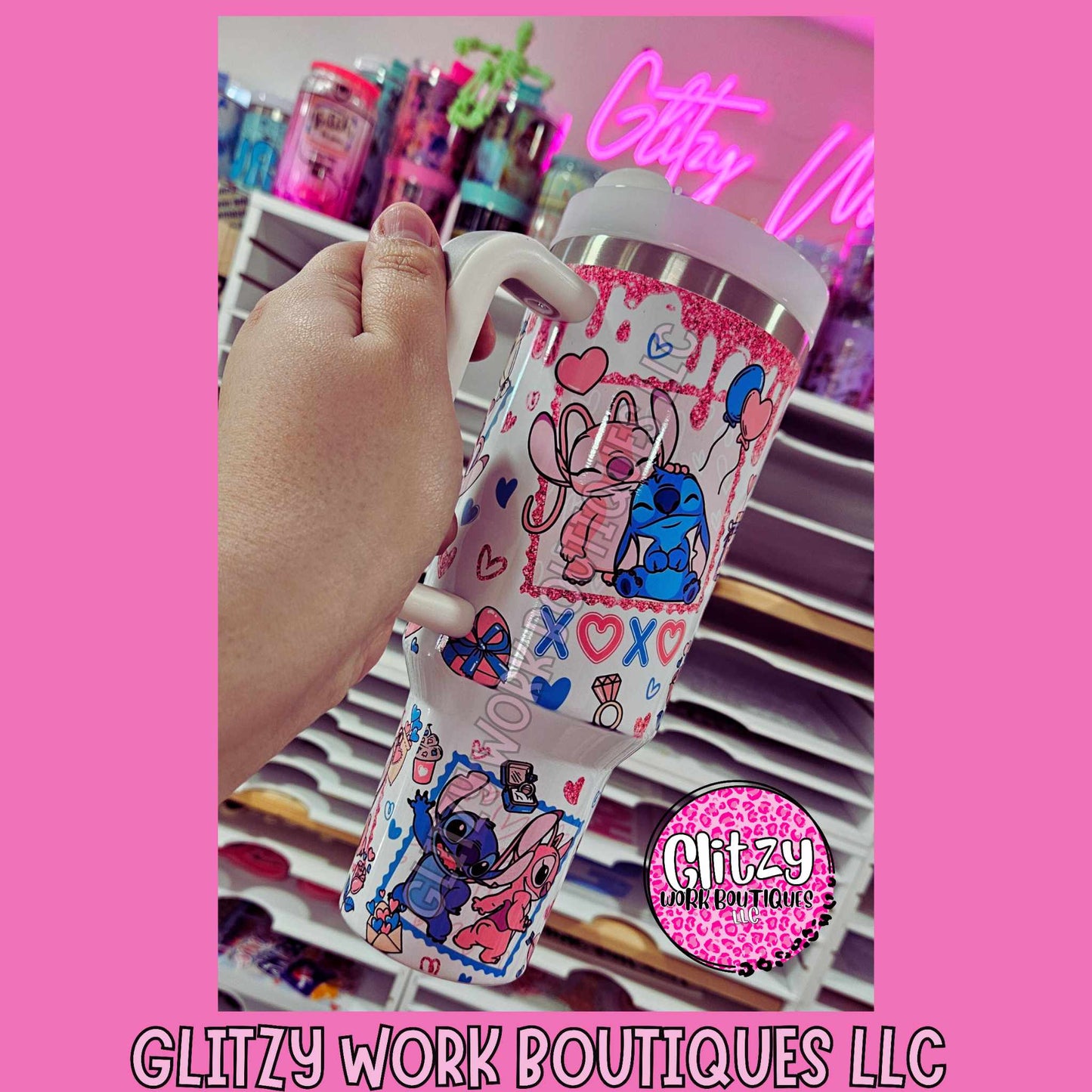 STITCH & ANGEL XOXO CHARACTER DUPE 40OZ TUMBLER