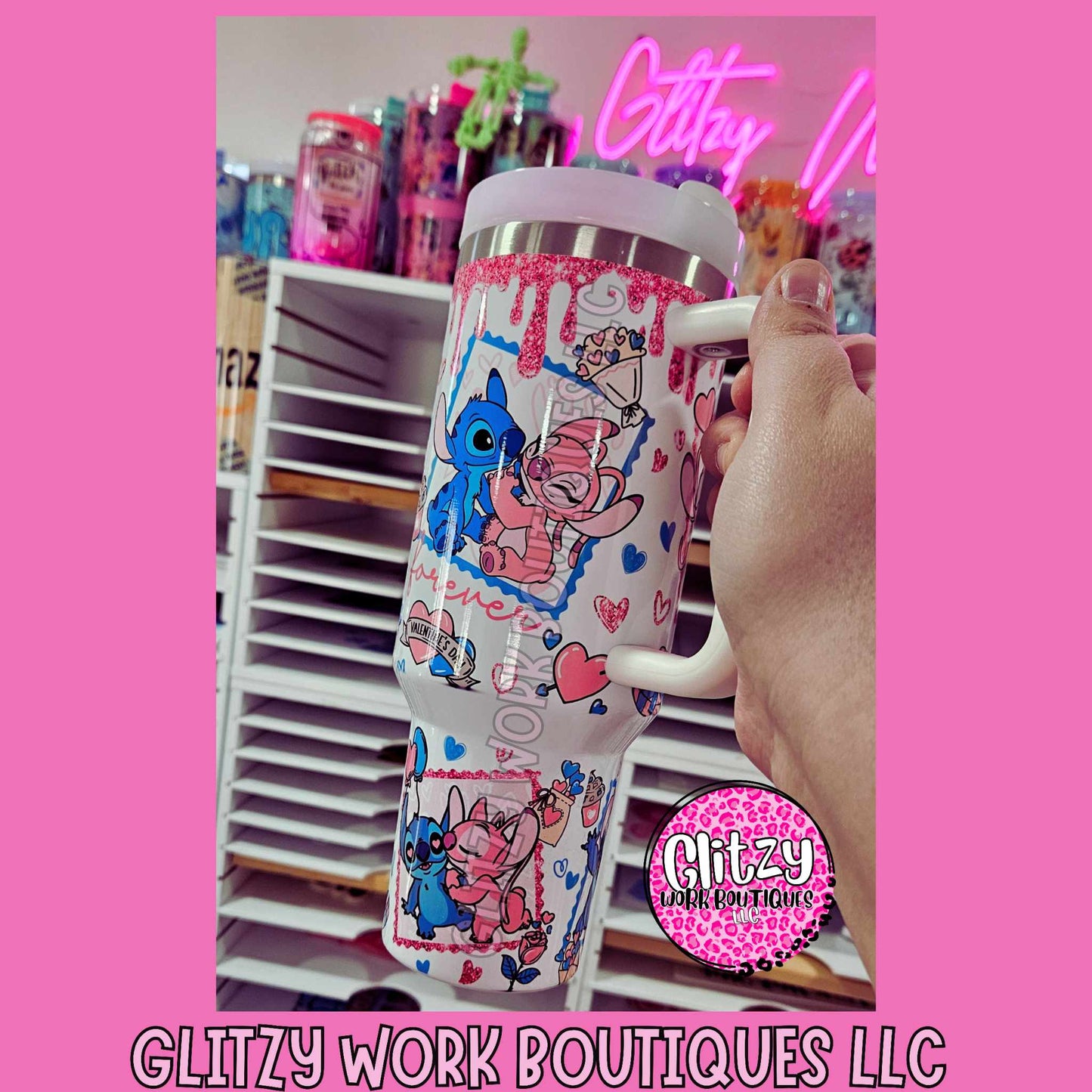 STITCH & ANGEL XOXO CHARACTER DUPE 40OZ TUMBLER