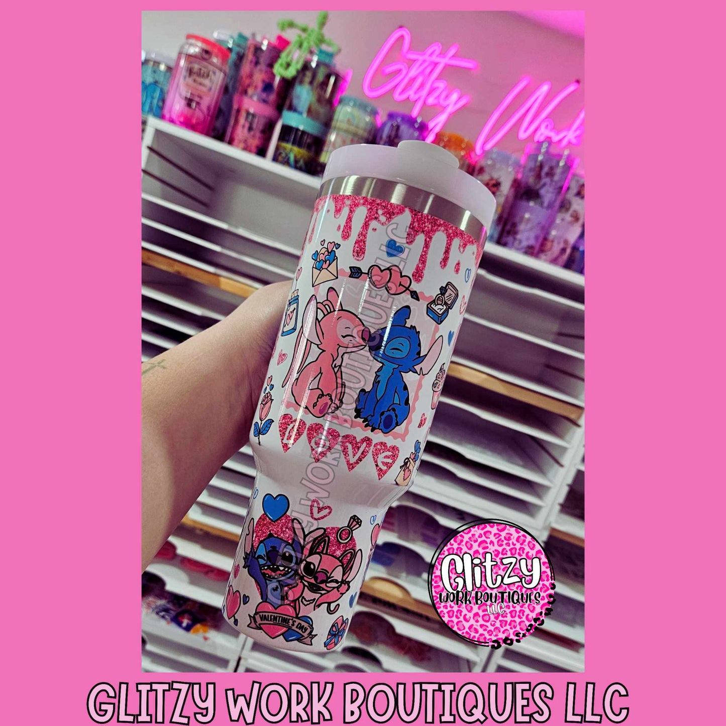 STITCH & ANGEL XOXO CHARACTER DUPE 40OZ TUMBLER