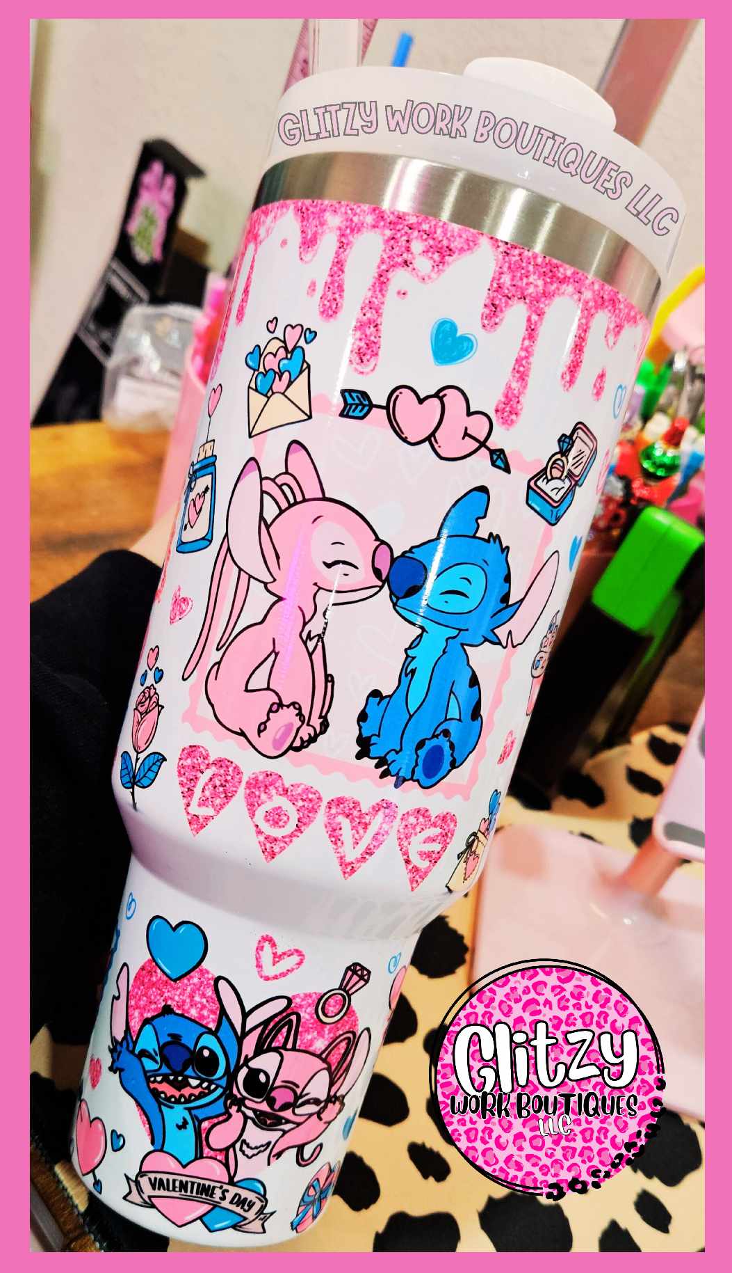 STITCH & ANGEL XOXO CHARACTER DUPE 40OZ TUMBLER