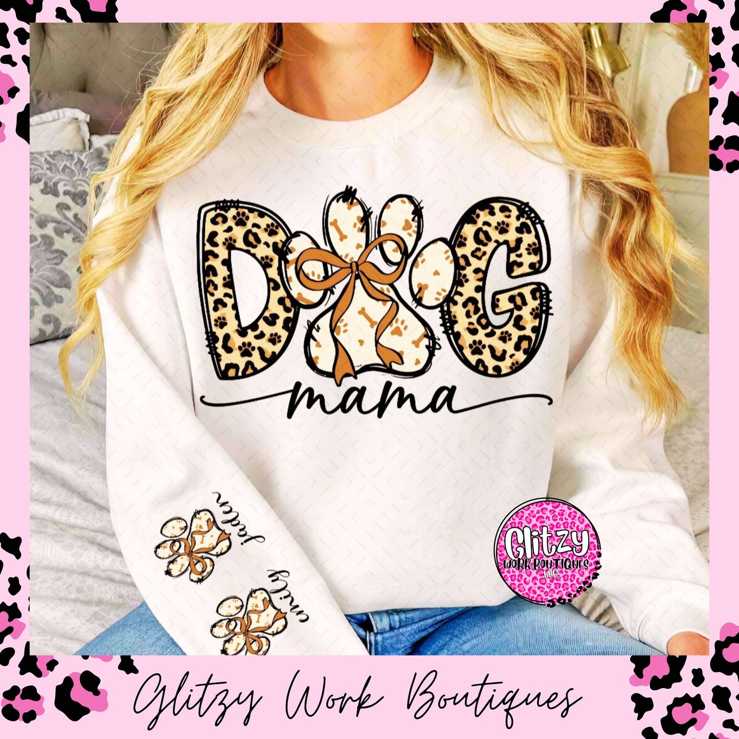 DOG MAMA LEOPARD COQUETTE BOW PRINTED APPAREL