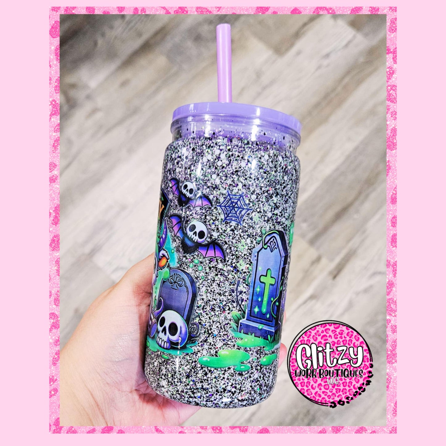 HERE LIES SPOOKY HEIFER BEETLE JUICE SNOW GLOBE TUMBLER