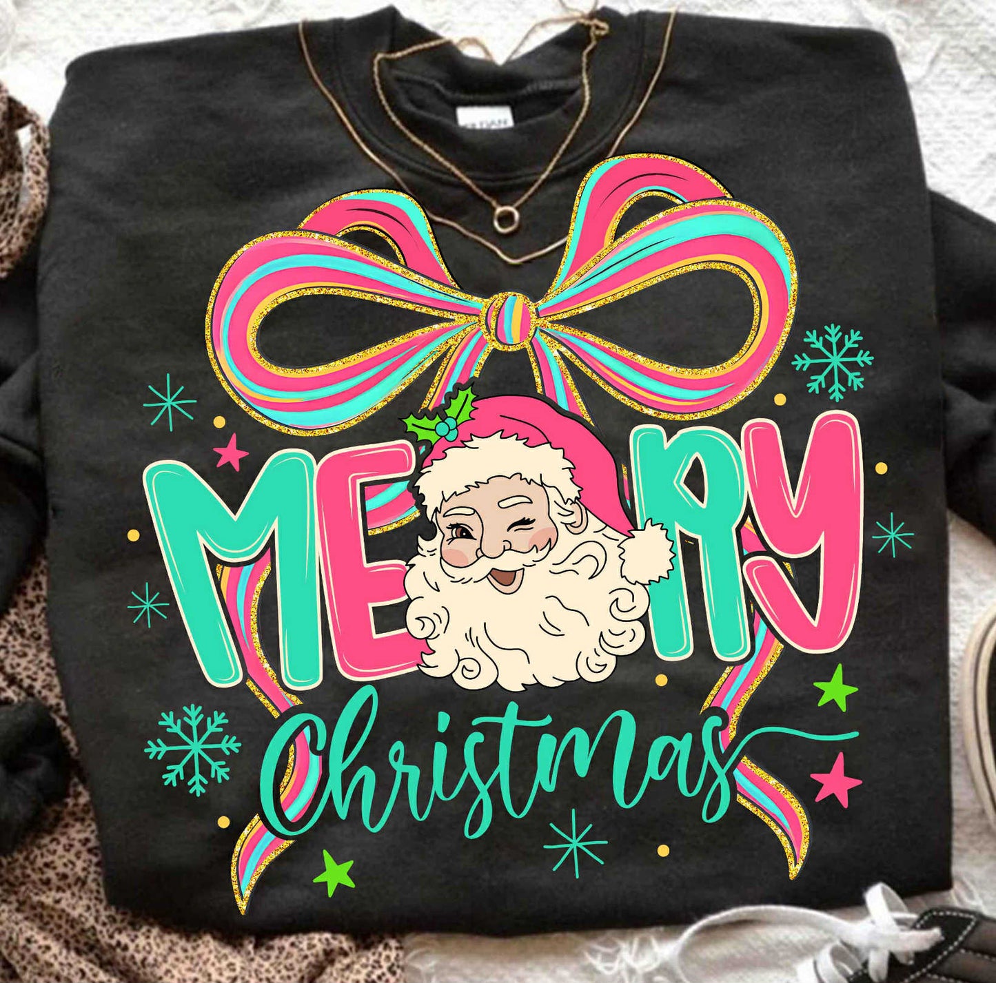 MERRY CHRISTMAS COQUETTE BOW PRINTED APPAREL
