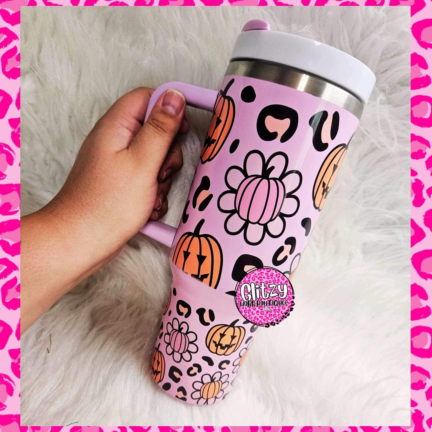 RETRO LEOPARD PUMPKIN DAISY PASTEL DUPE 40OZ TUMBLER