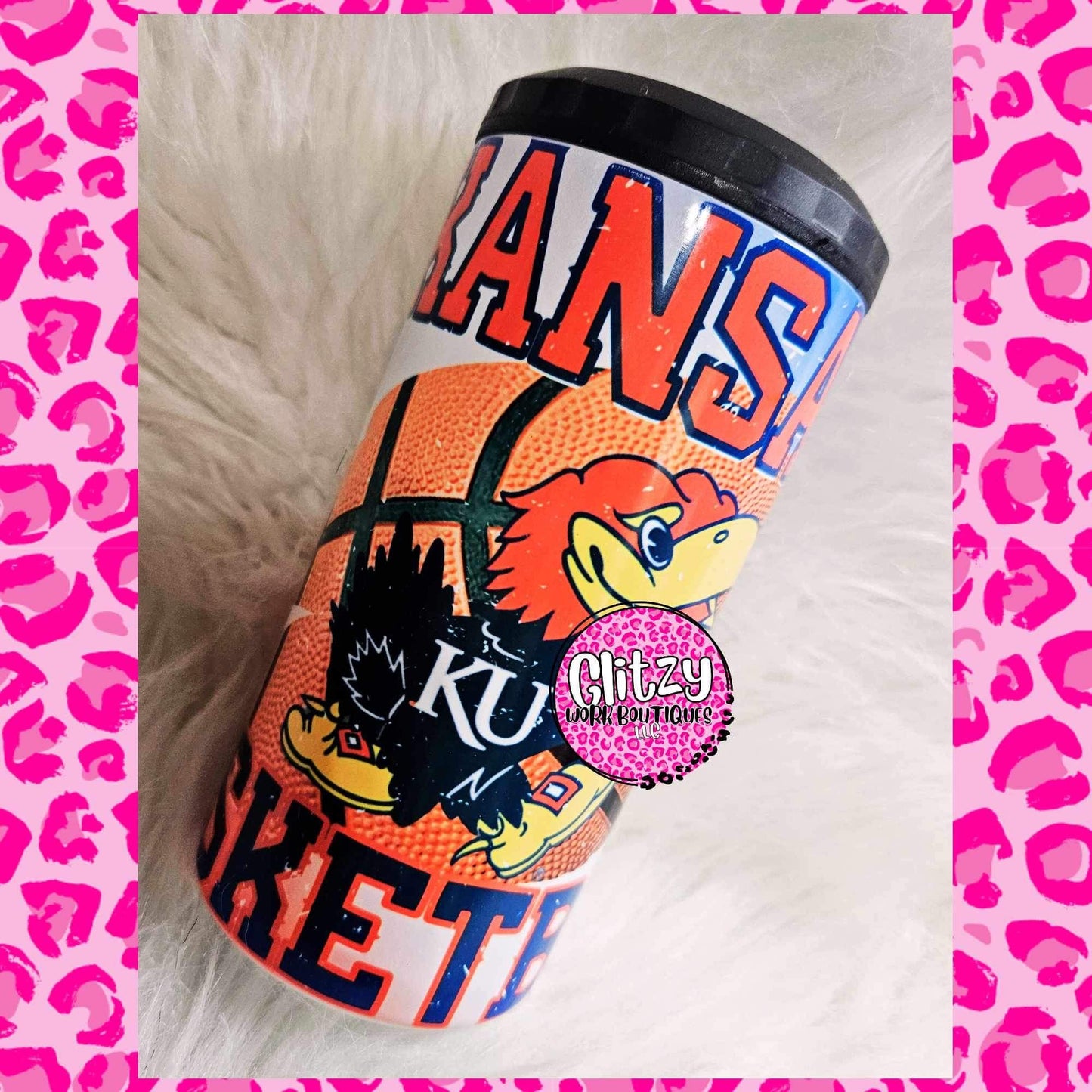 KU JAYHAWKS BASKETBALL 16OZ CAN COOLER