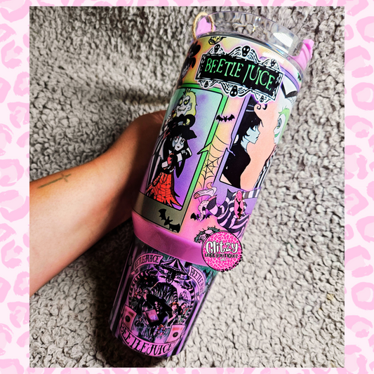 BEETLEJUICE TAROT CARD HOLOGRAPHIC OMBRE DUPE 40OZ TUMBLER