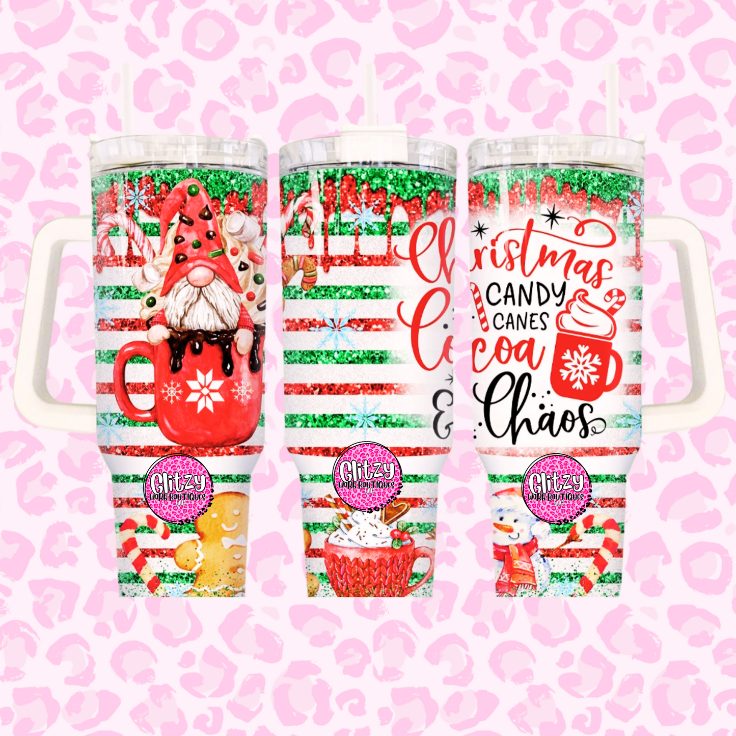 CHRISTMAS CANDY CANES COCOA & CHAOS DUPE 40OZ TUMBLER